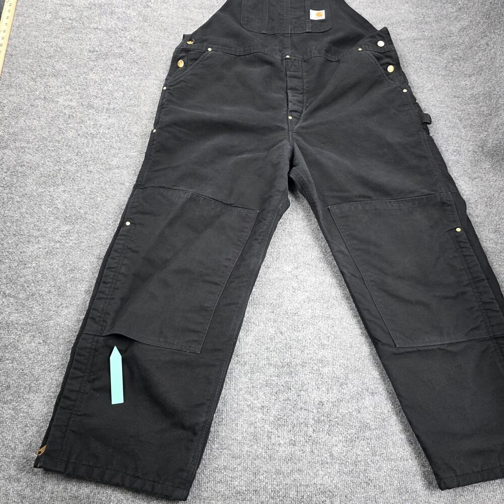 Carhartt Bib Overalls Mens 46x30 Black Duck Insulated Double Knee USA R02 BLK - Picture 16 of 16
